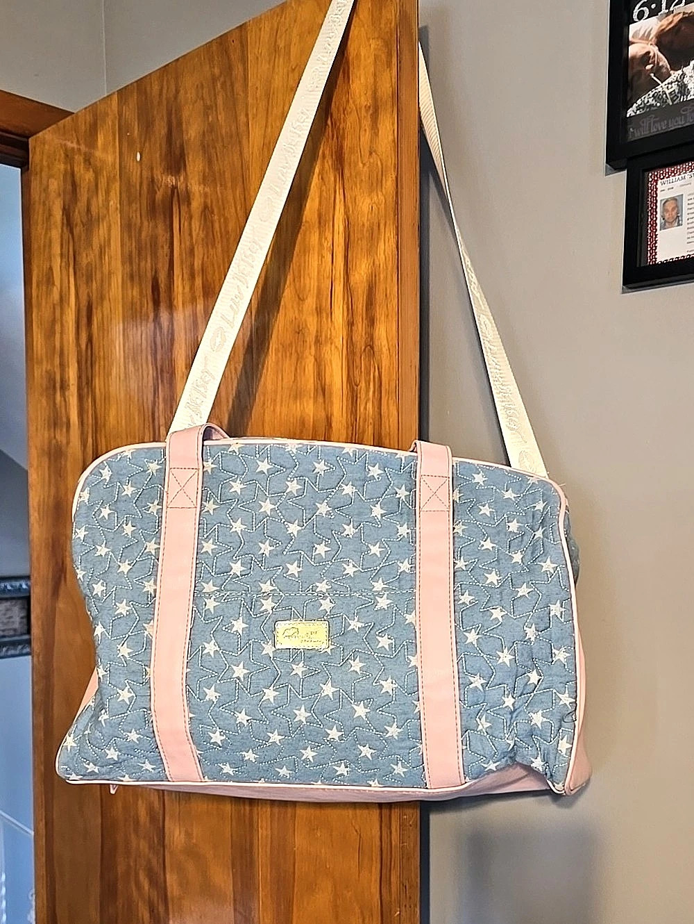 Betsey Johnson Blue & Pink Star Luv Betsey Travel Overnight Bag
